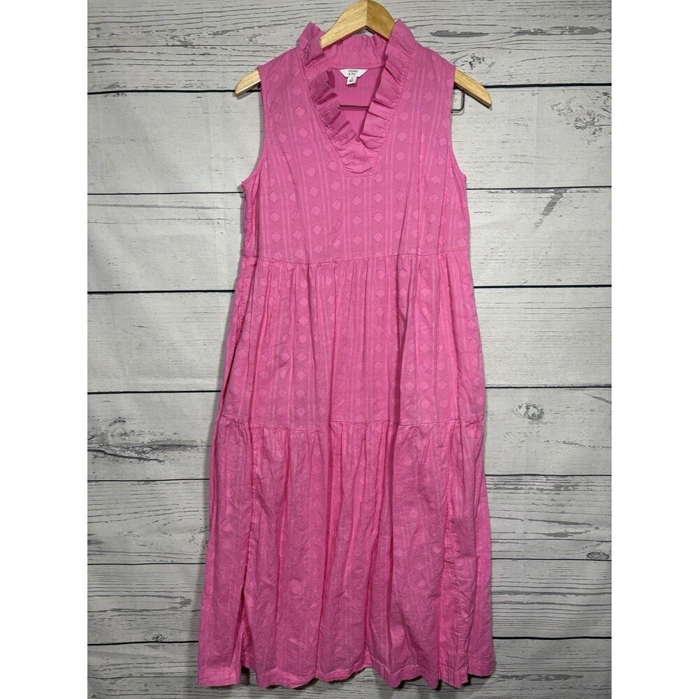 Crown & Ivy Sleeveless Tier Maxi Dress Cotton Small Ruffle Collar Pink